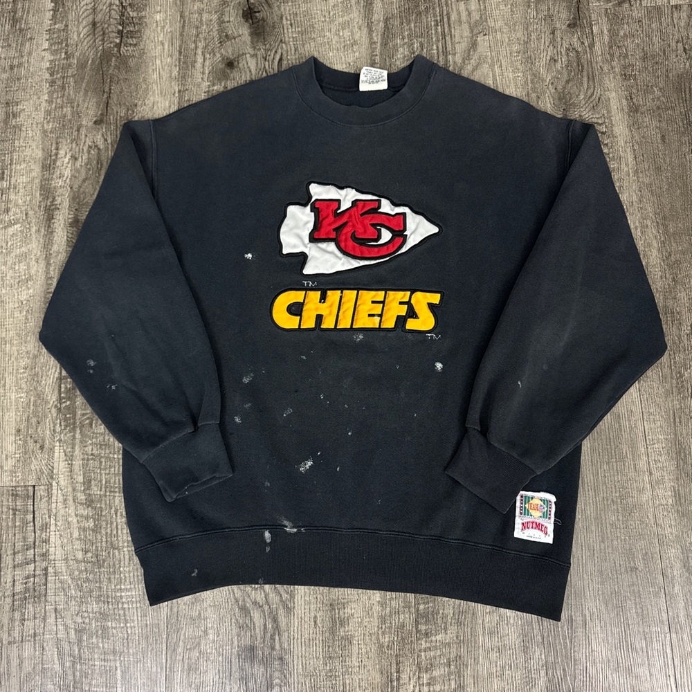 Vintage Nutmeg Kansas City Chiefs Paint Splatter Distressed Sweatshirt